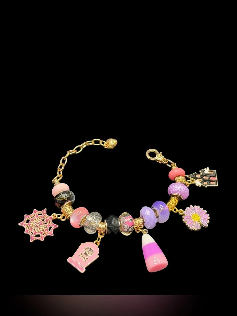 Handmade Halloween Charm Bracelet “Ghoul Friend”Line in Purple Pink Black